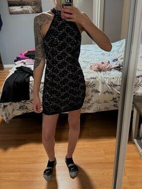 Seduction Halter Lace Mini Dress Open Back